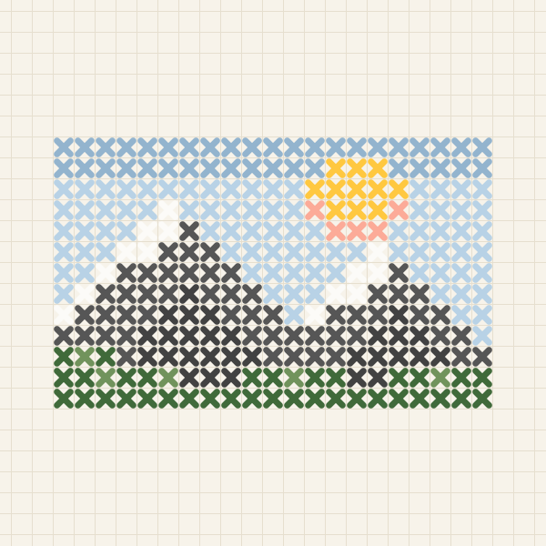 Mountain Sunrise, cross stitch preview